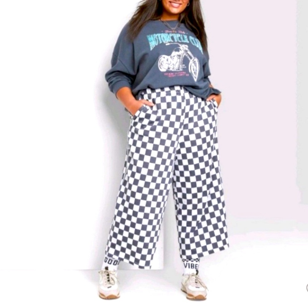 Ascot + Hart - Checked Wide Leg Pants